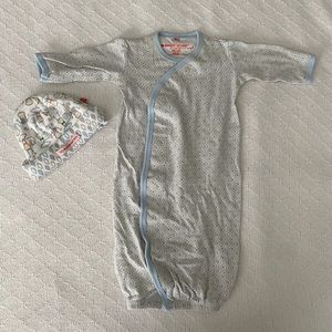 Magnetic Me Blue Grey Print Cotton Gown EUC NB-3 months